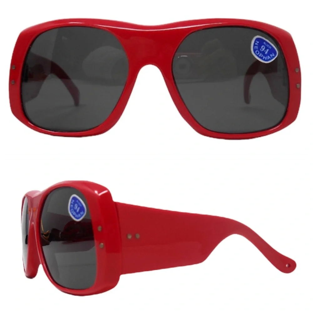 Vintage Red Thick Framed MOD Sunglasses,‎ Oversized, Made in France, Deadstock